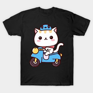 Cute Kawaii Cat on a Bike T-Shirt